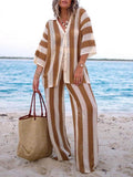 Conjunto a rayas con escote en V