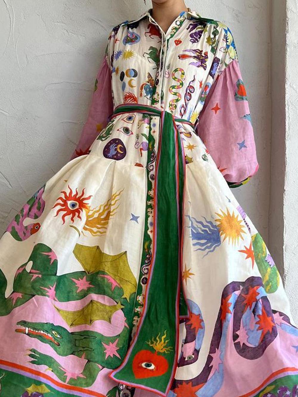Vestido holgado de manga larga con pliegues