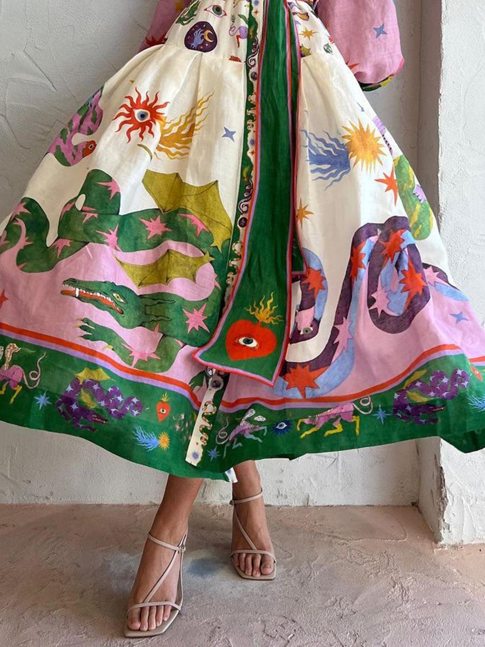 Vestido holgado de manga larga con pliegues