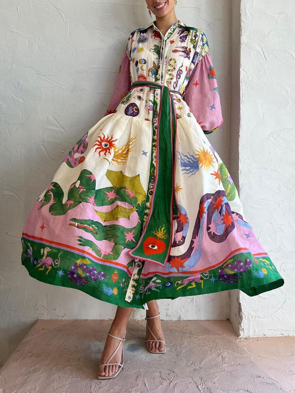 Vestido holgado de manga larga con pliegues