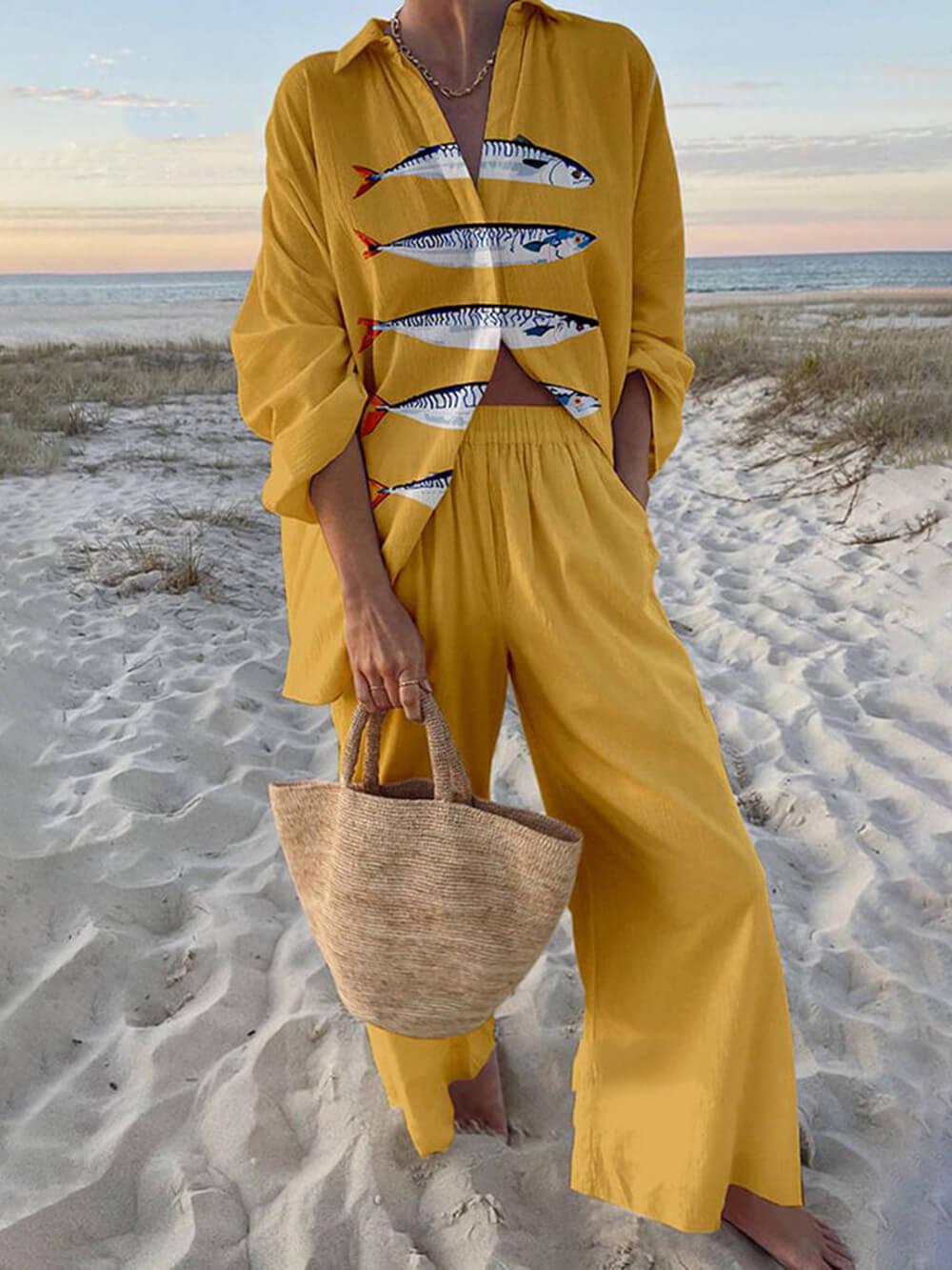 Conjunto de camisa oversize con estampado y pantalones con cintura elástica