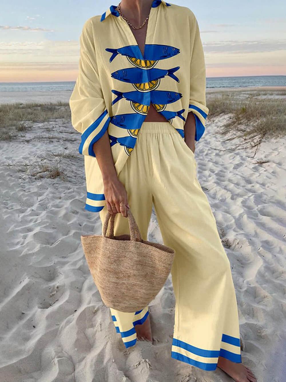 Conjunto de camisa oversize con estampado y pantalones con cintura elástica