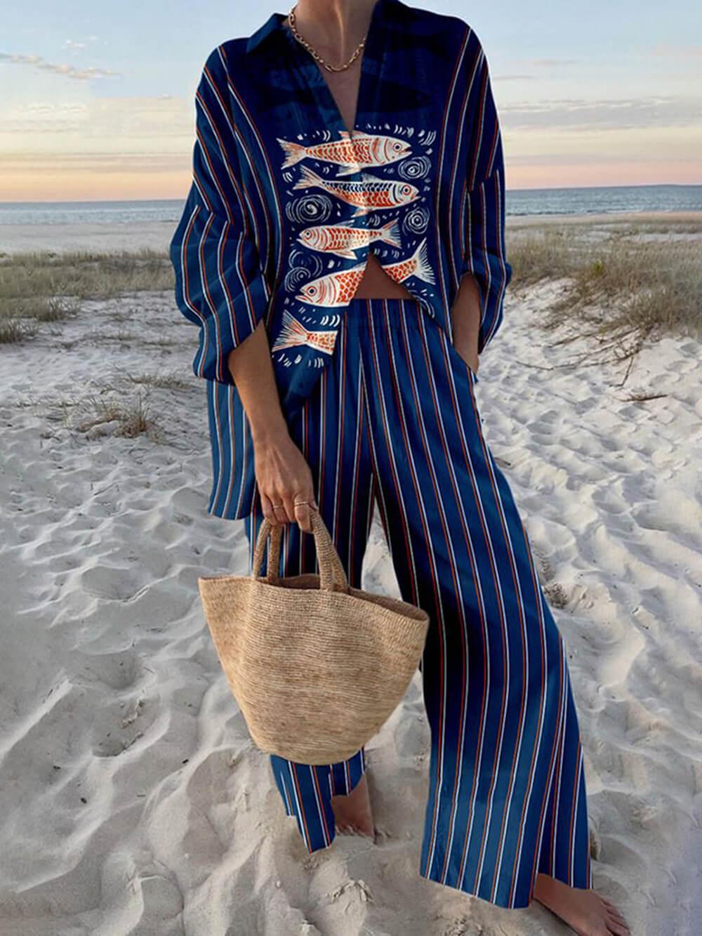 Conjunto de camisa oversize con estampado y pantalones con cintura elástica