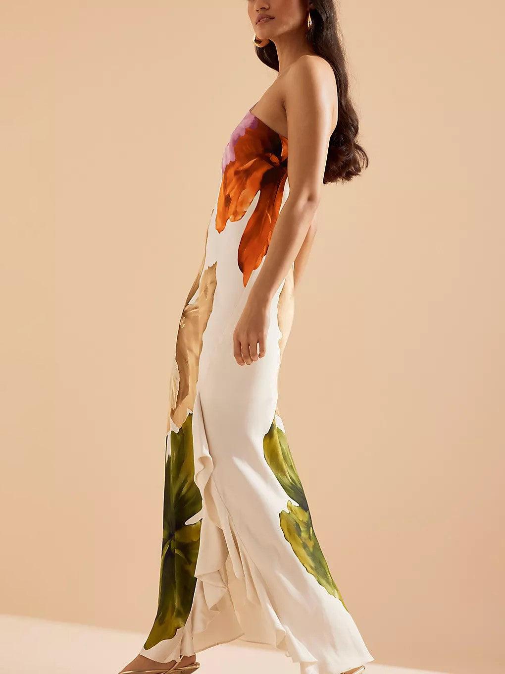 Elegante vestido largo con estampado floral