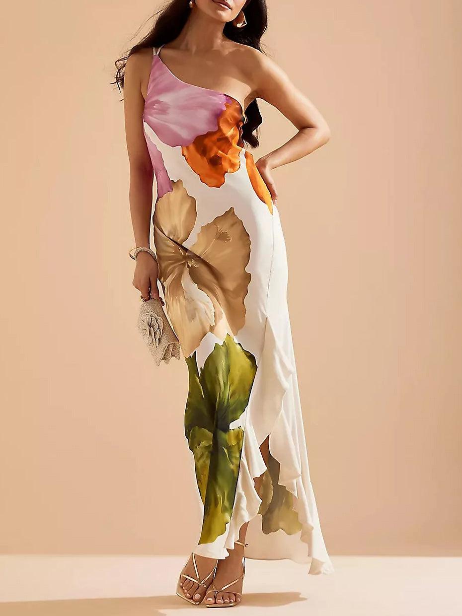 Elegante vestido largo con estampado floral
