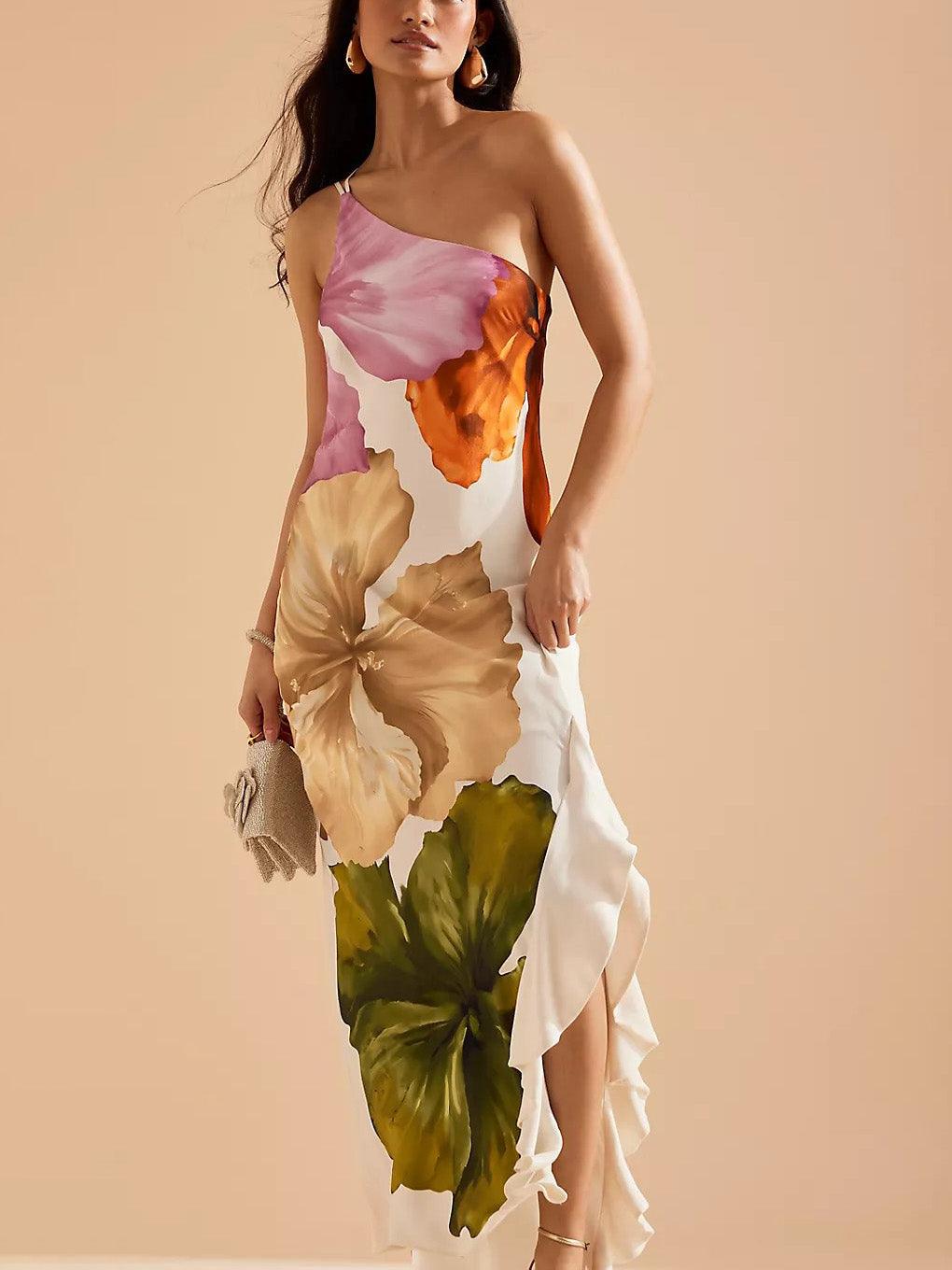 Elegante vestido largo con estampado floral