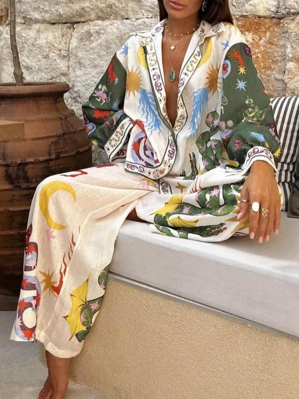 Conjunto de camisa con estampado y pantalones con cintura elástica