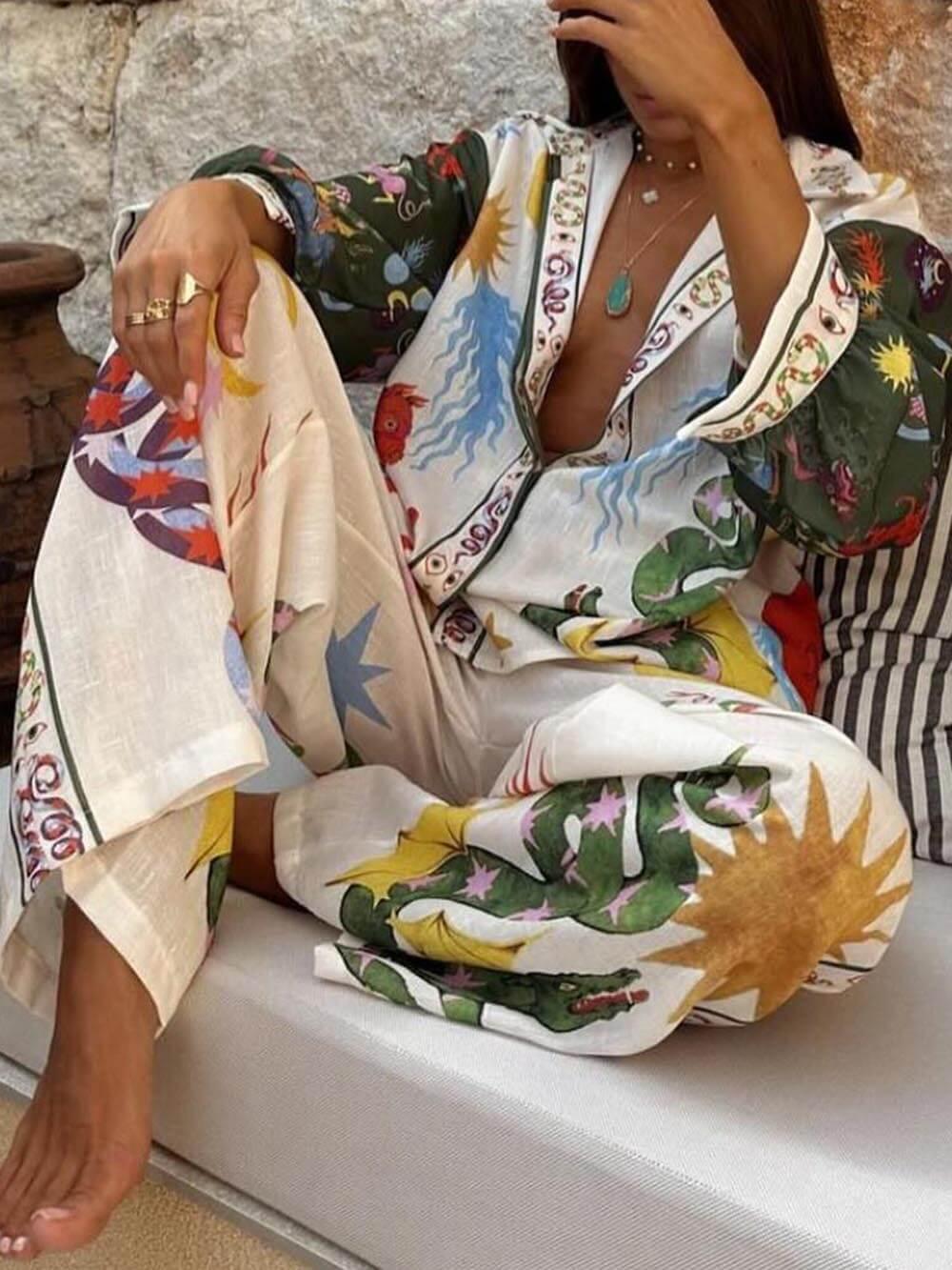 Conjunto de camisa con estampado y pantalones con cintura elástica