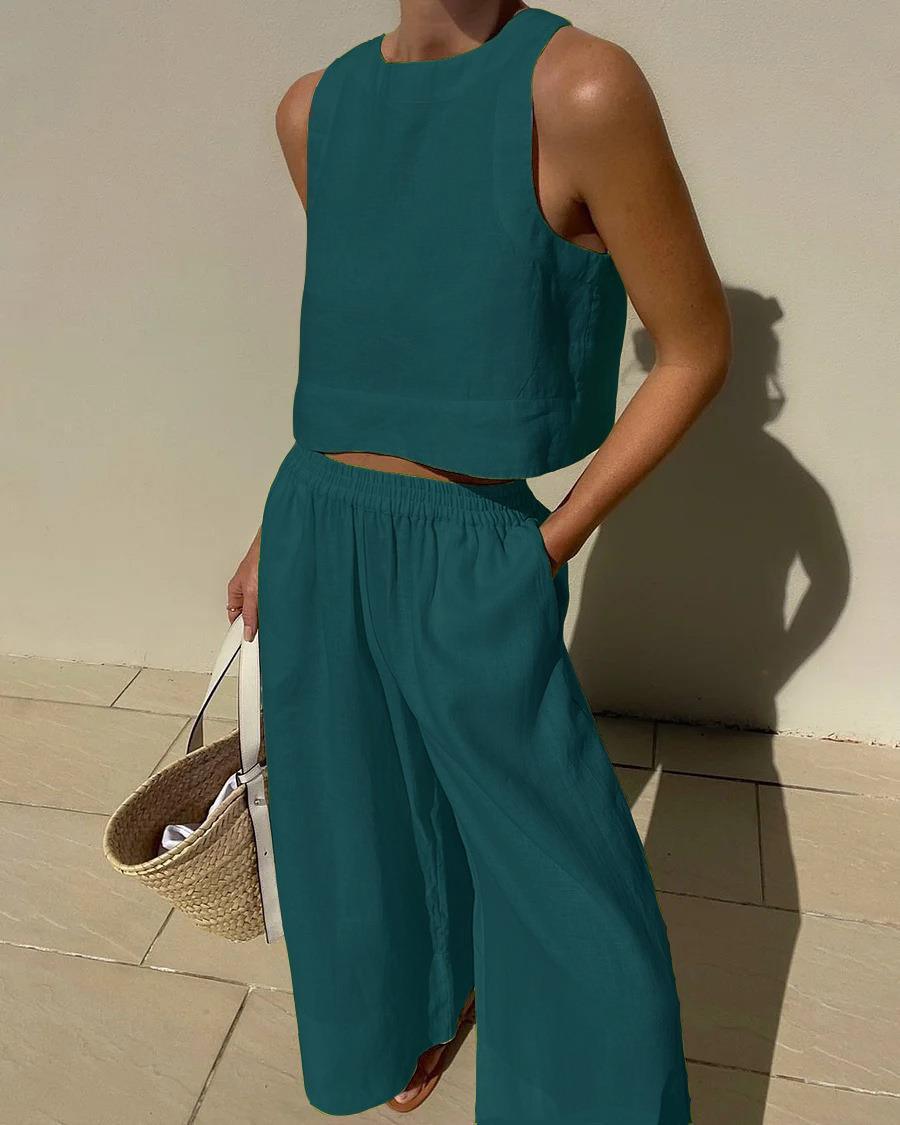 Conjunto sin mangas de color sólido