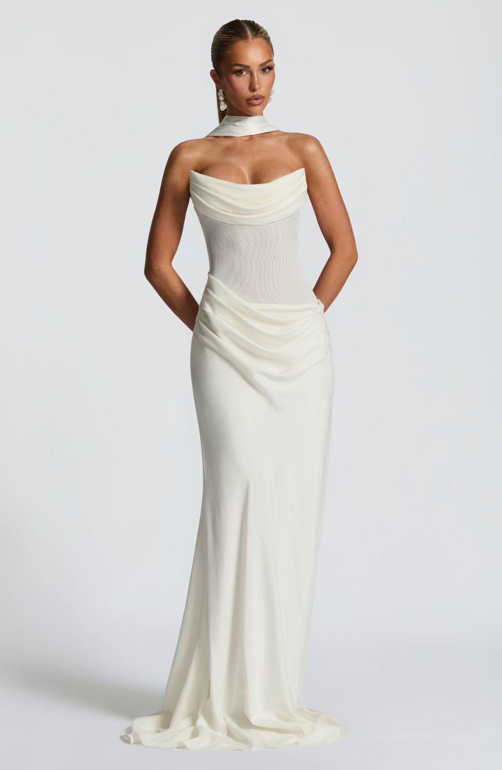 VESTIDO LARGO DRAPEADO ESPALDA CORSET