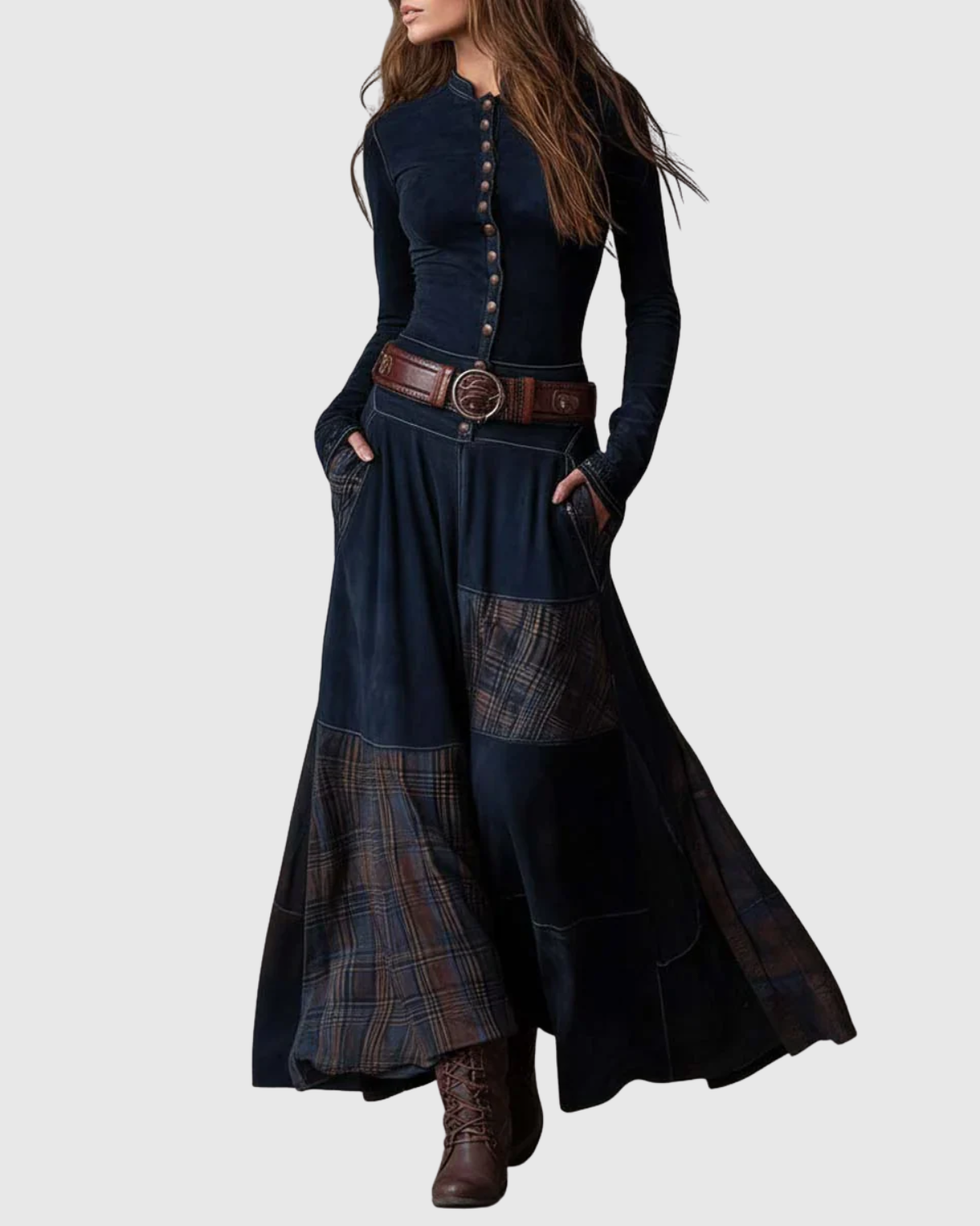 Vestido largo de ante