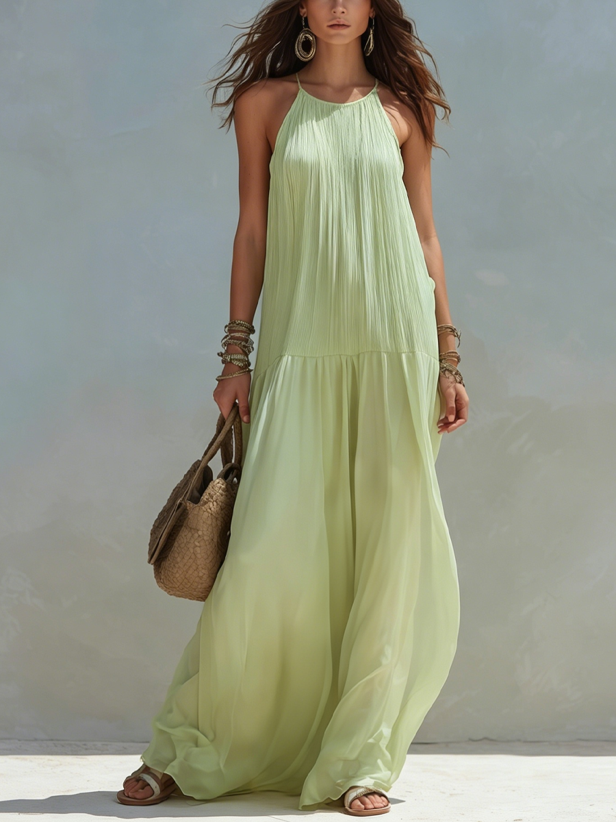 LIVIA | Vestido largo bohemio verde pistacho