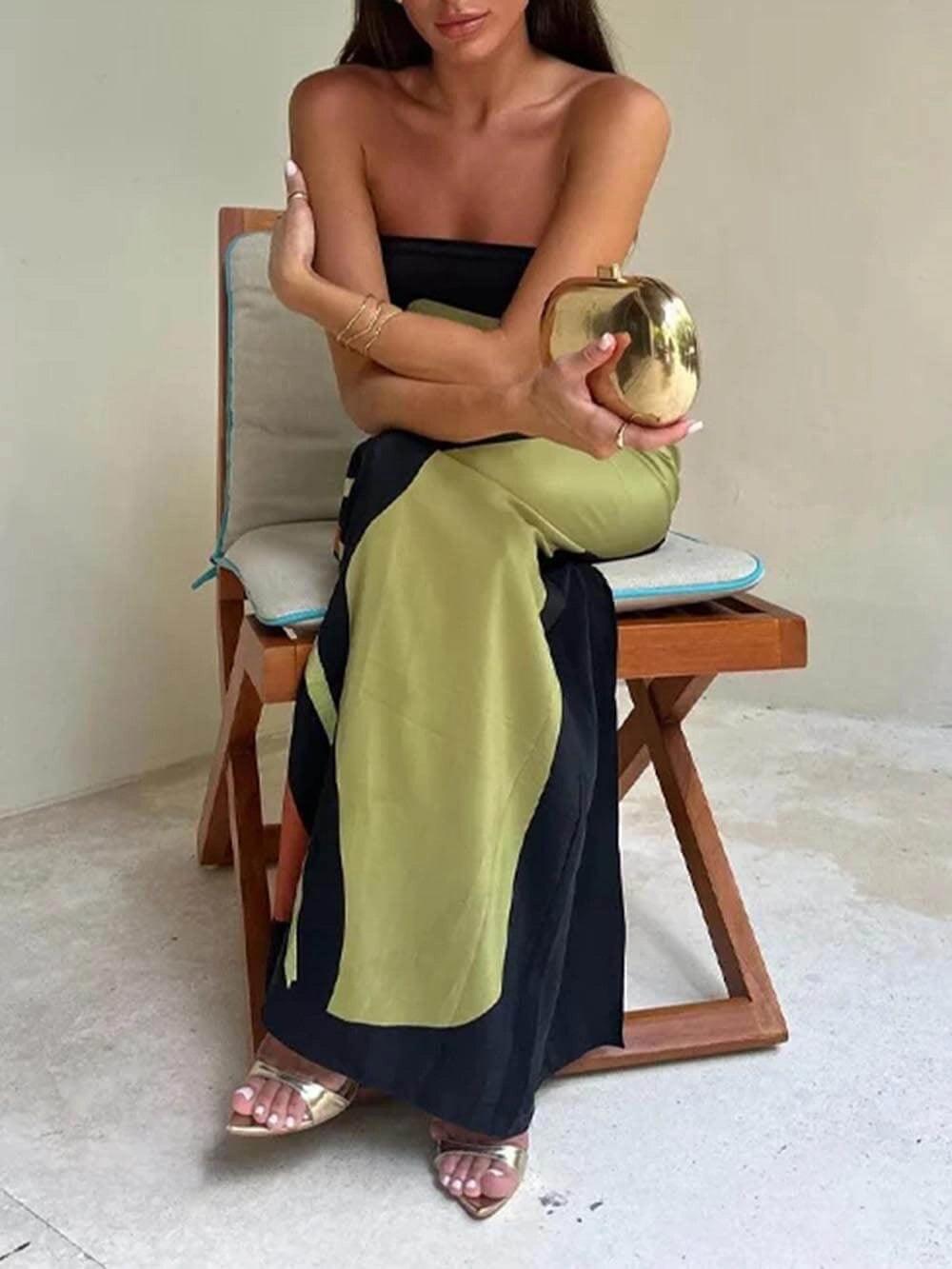 Vestido largo sin tirantes con estampado