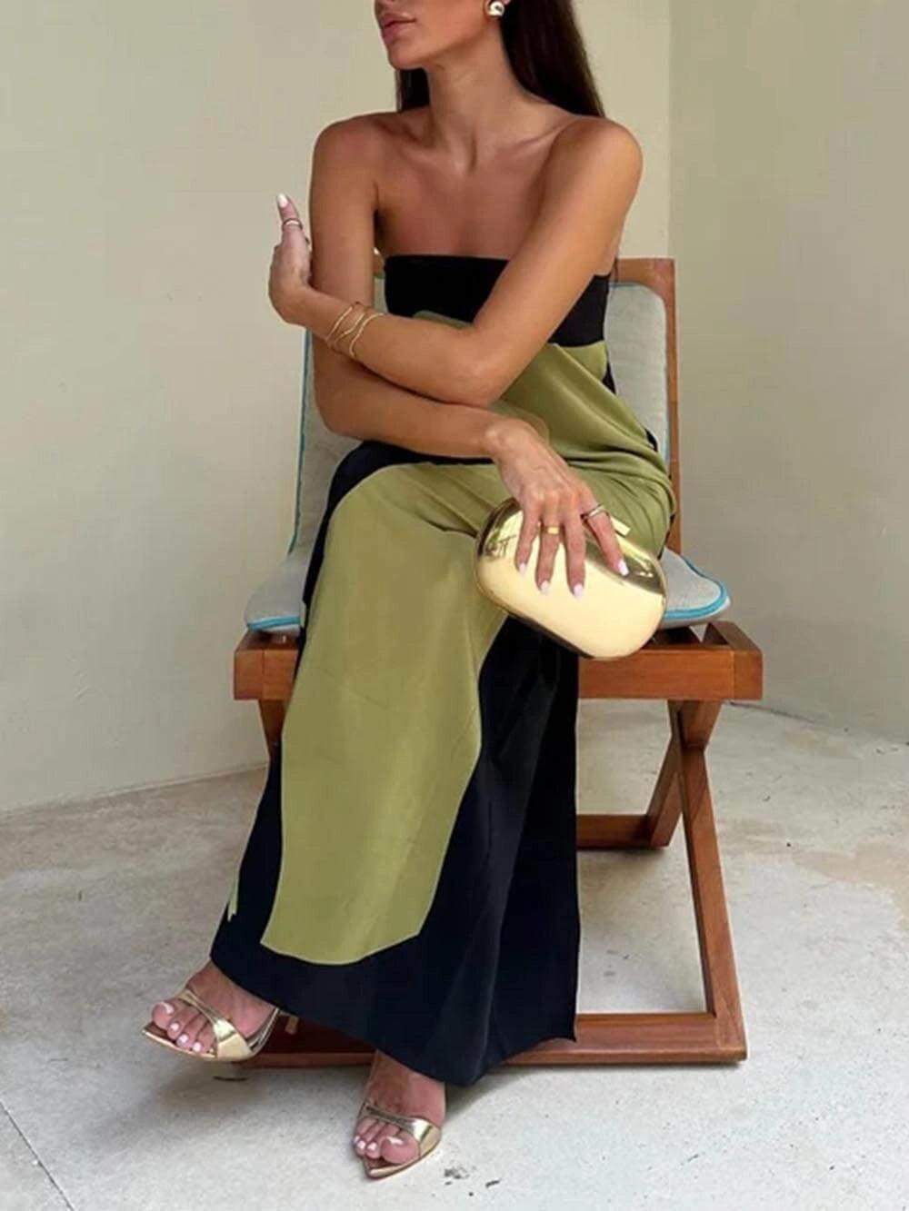 Vestido largo sin tirantes con estampado