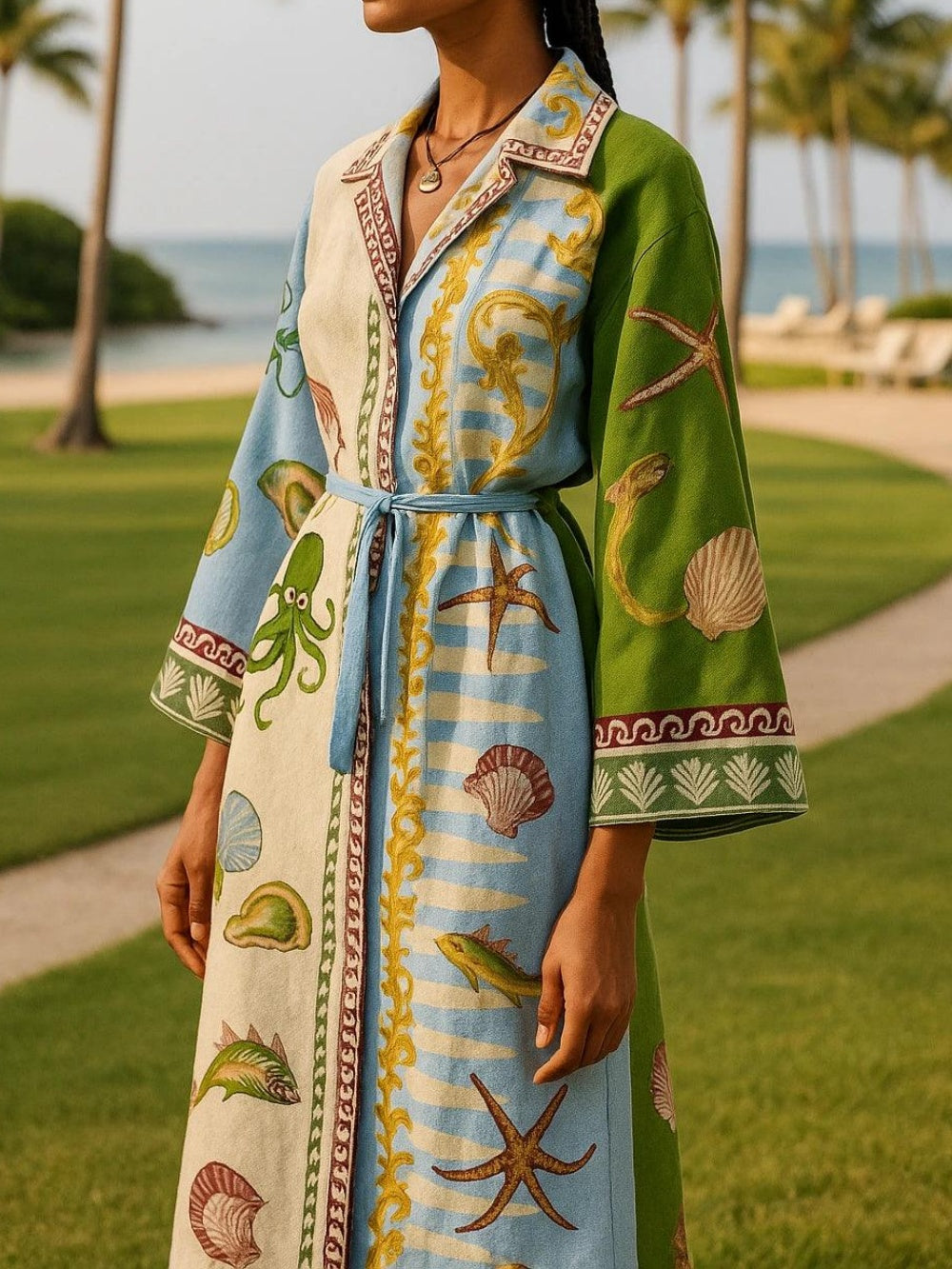 Vestido midi estampado con cinturón