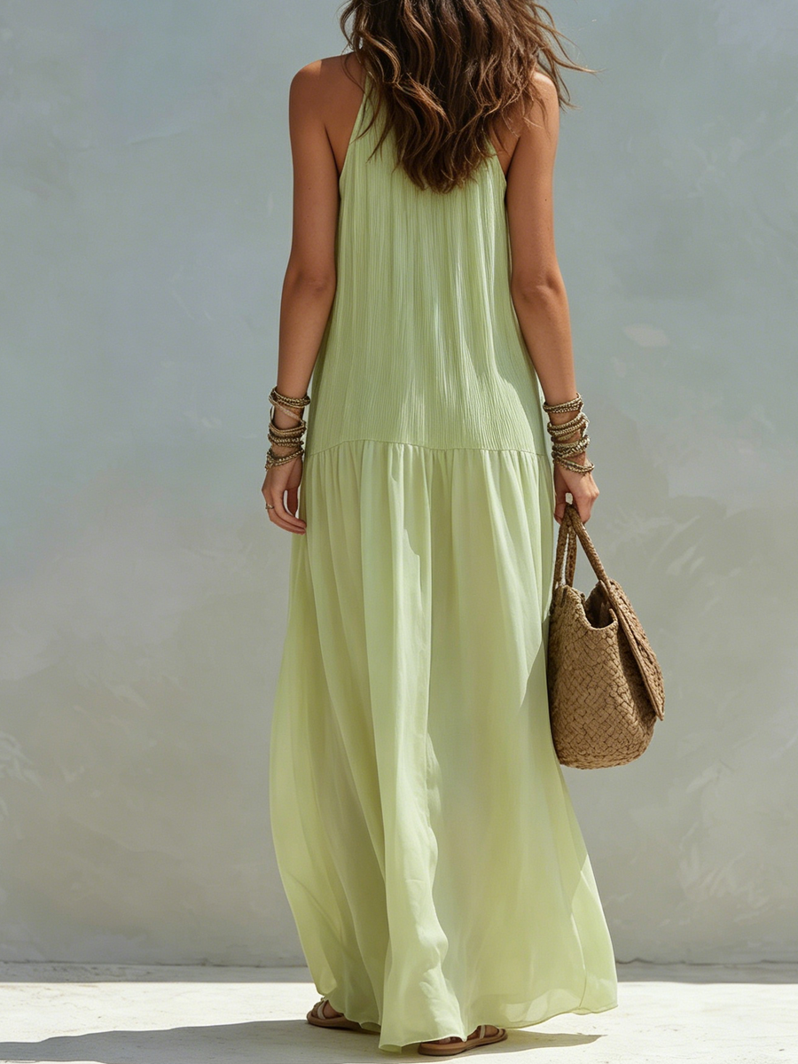 LIVIA | Vestido largo bohemio verde pistacho
