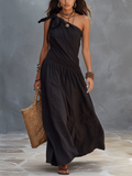 SELENA | Vestido largo negro de un solo hombro