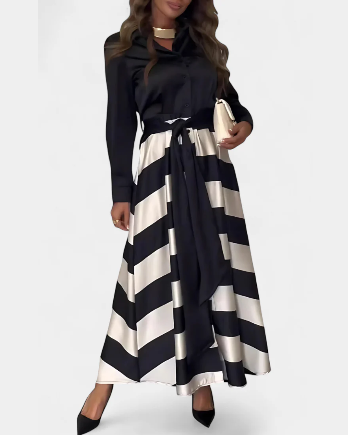 Vestido camisero a rayas con cinturón