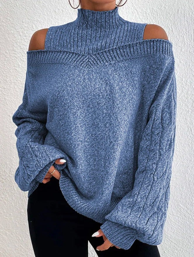 Suéter con cuello alto y hombros descubiertos