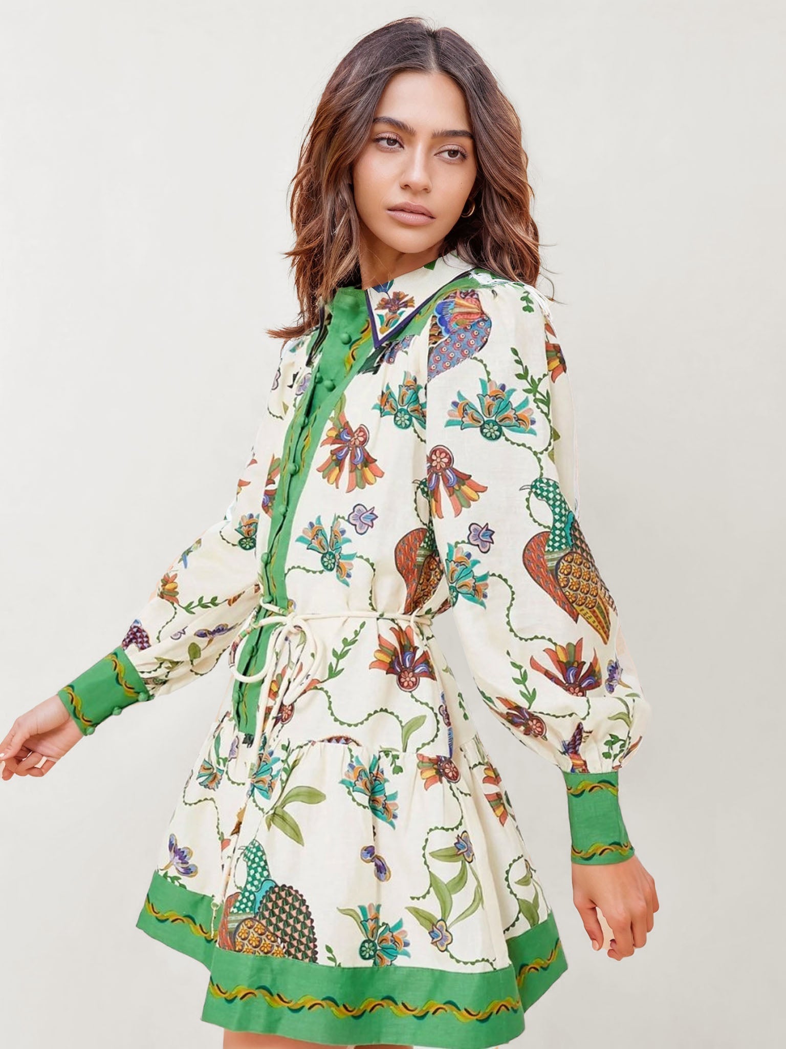 VESTIDO MINI CAMISERO ESTAMPADO CON CINTURA AJUSTABLE
