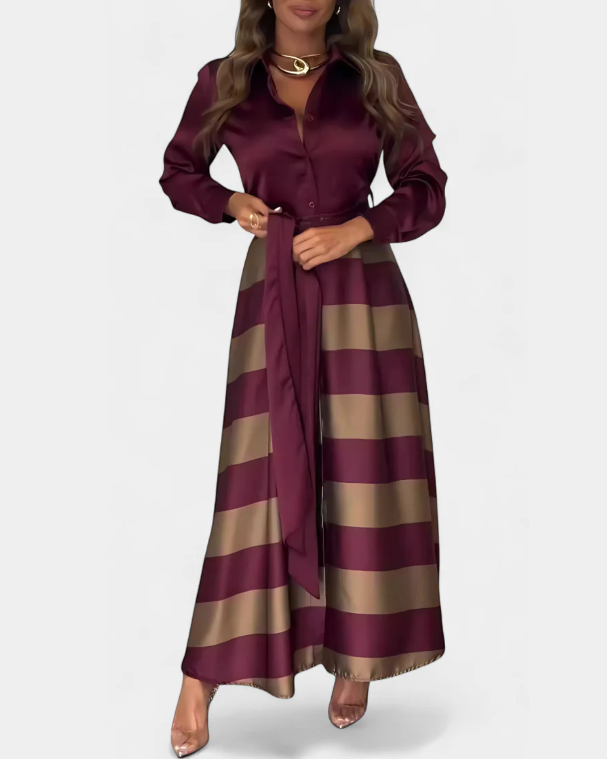 Vestido camisero a rayas con cinturón