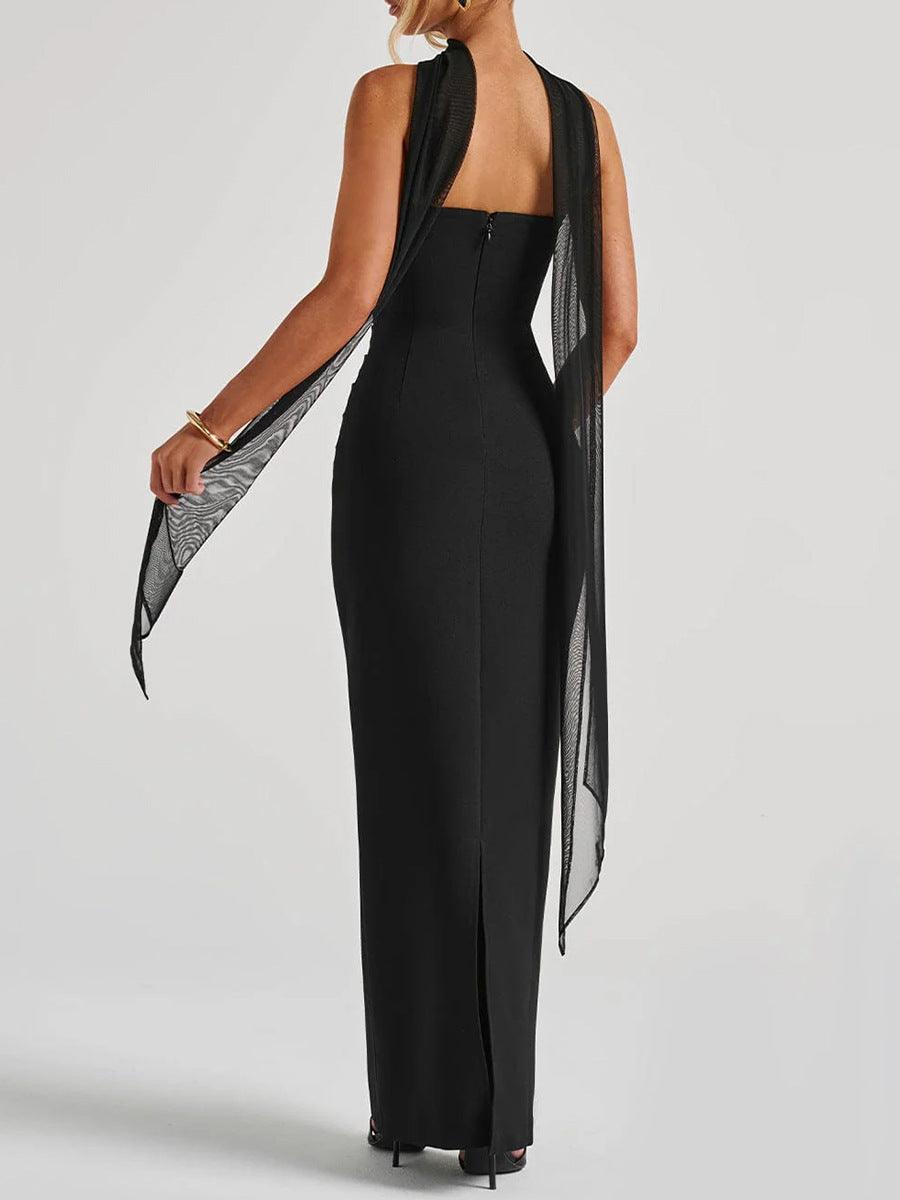 Vestido largo negro con cintura metida