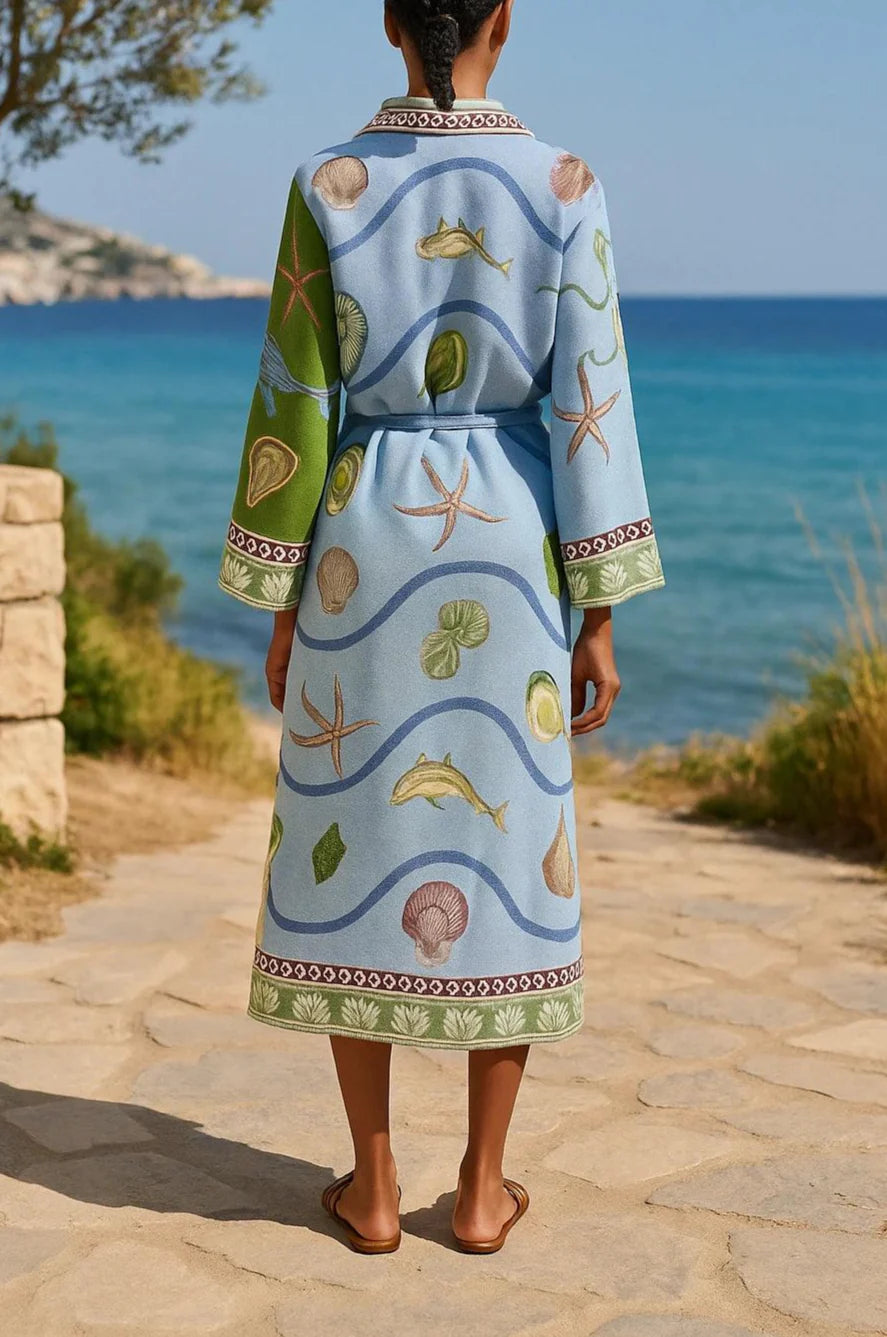 Vestido midi estampado con cinturón