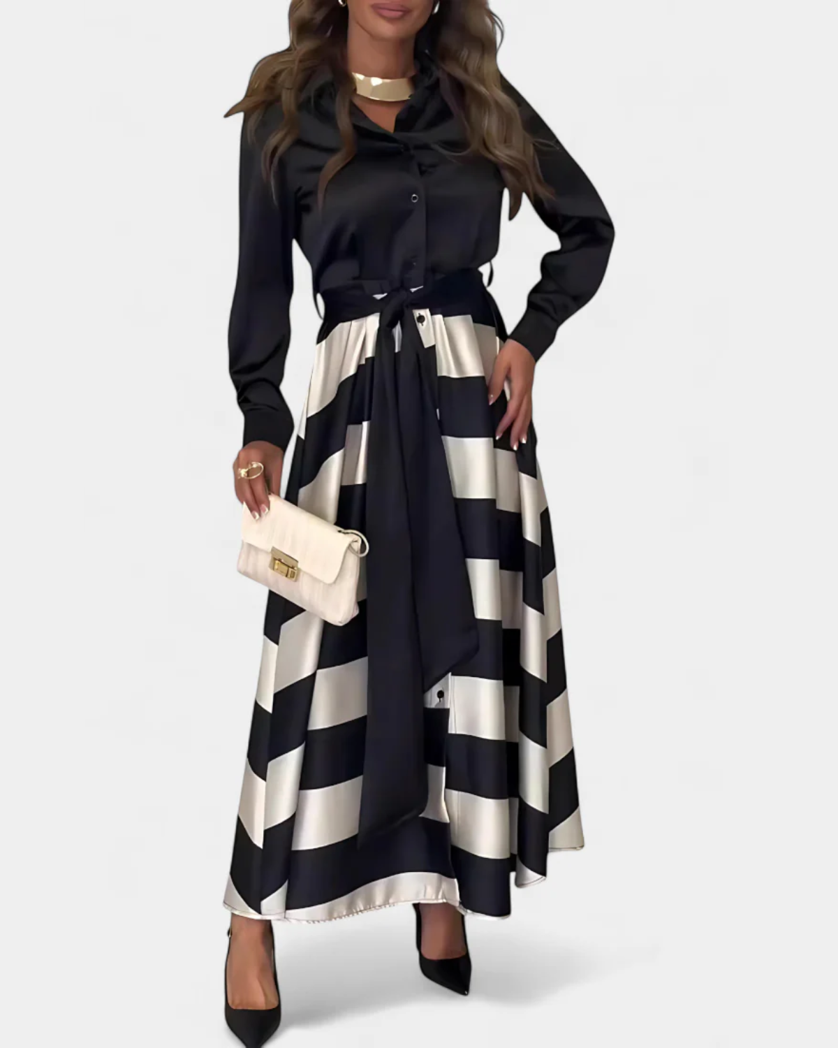 Vestido camisero a rayas con cinturón