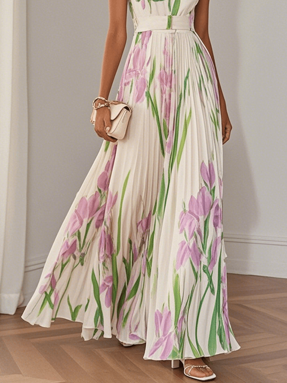 Vestido largo blanco floral