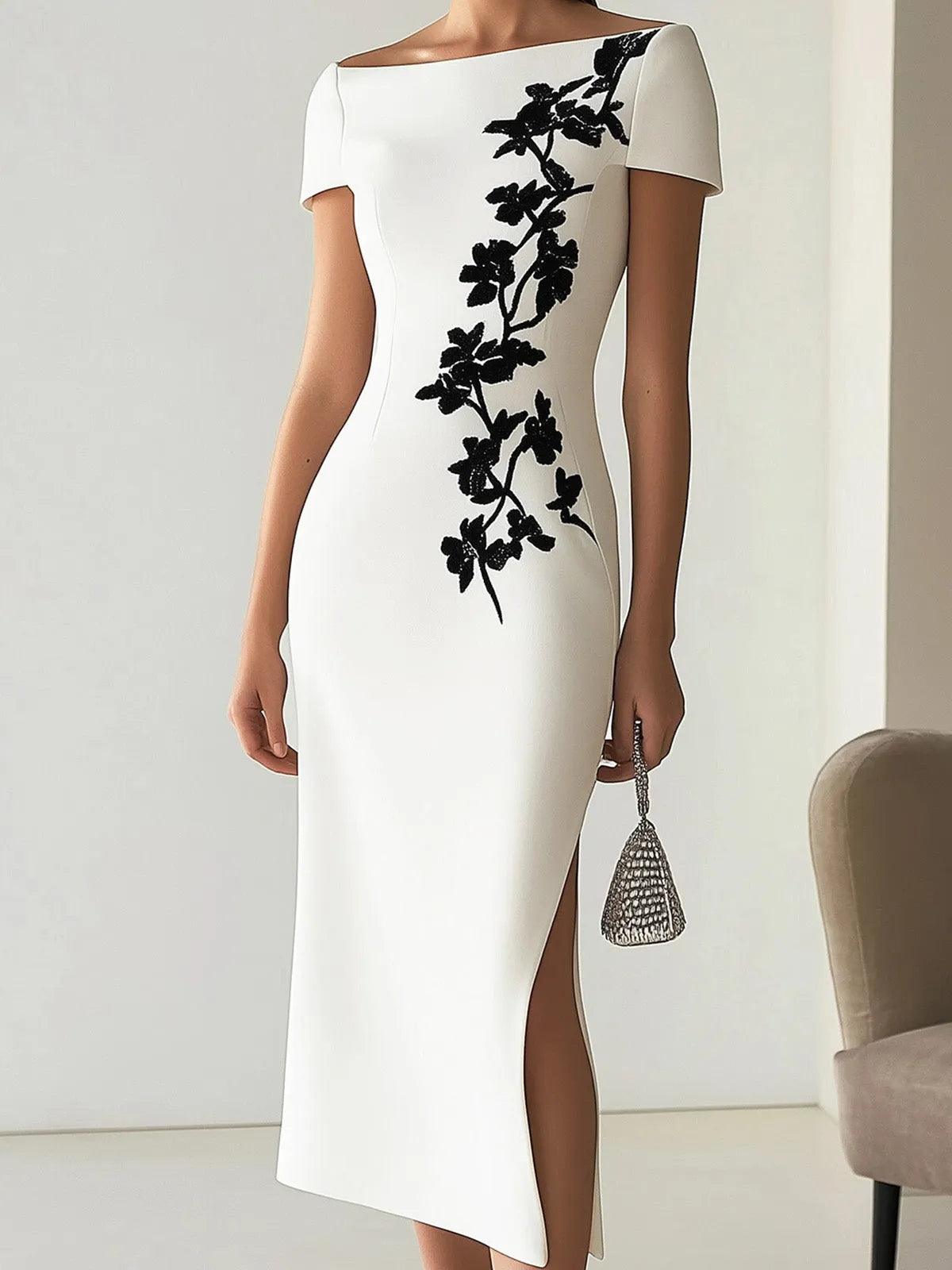 Vestido con cuello barco y estampado floral
