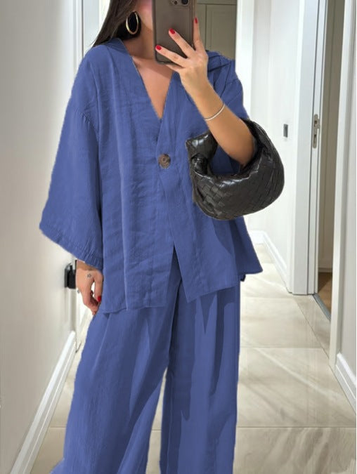 Conjunto casual con cuello en V
