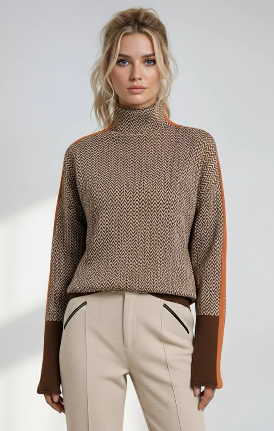 Jersey de cuello alto con rayas en contraste