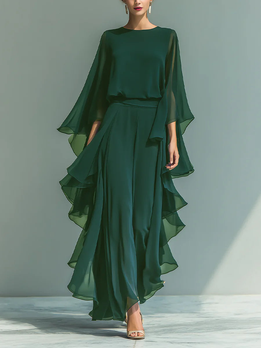 Aurora | Elegante vestido de gasa con volantes