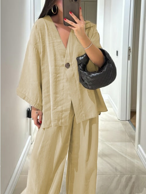 Conjunto casual con cuello en V