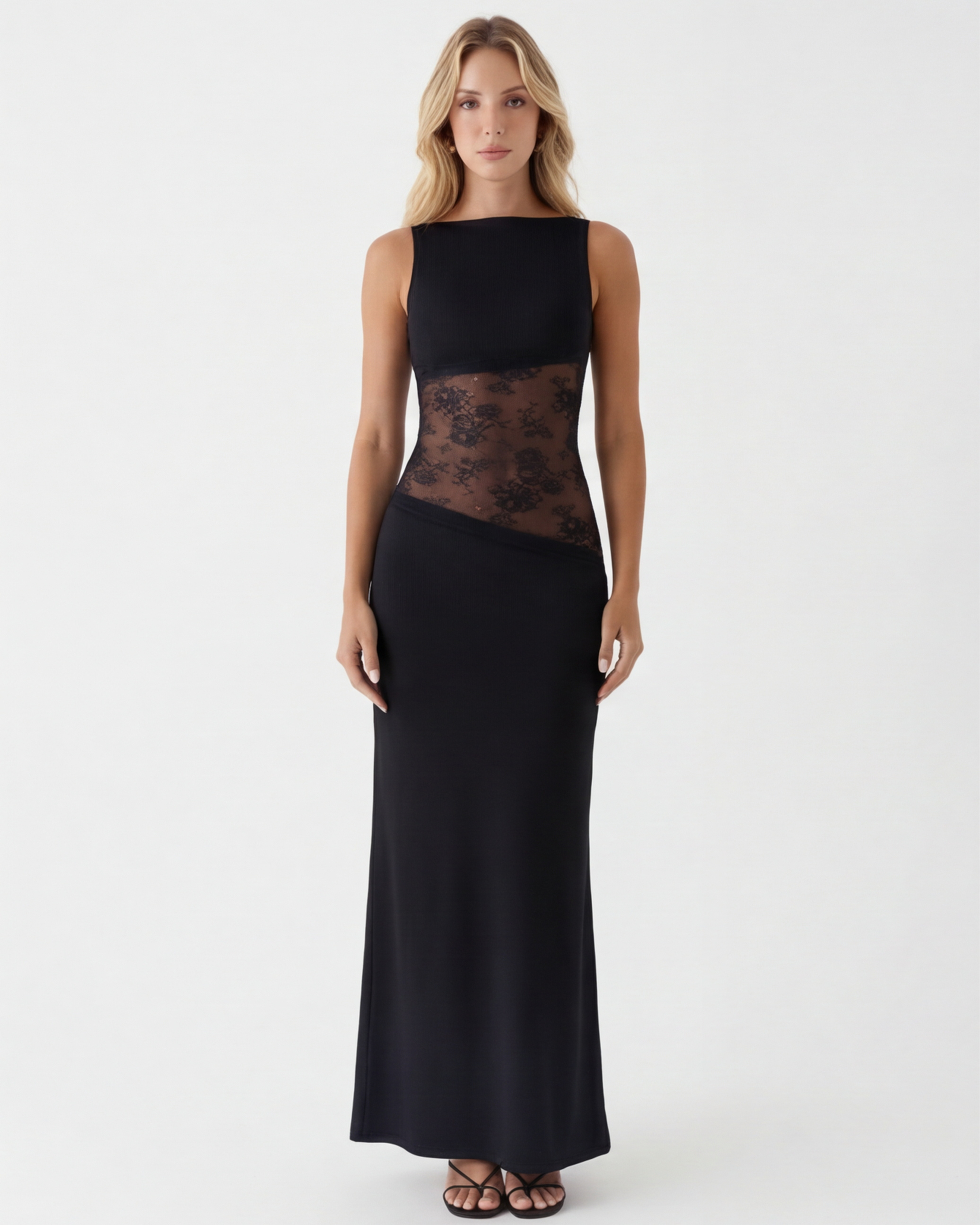 VESTIDO LARGO DETALLE TRANSPARENCIA