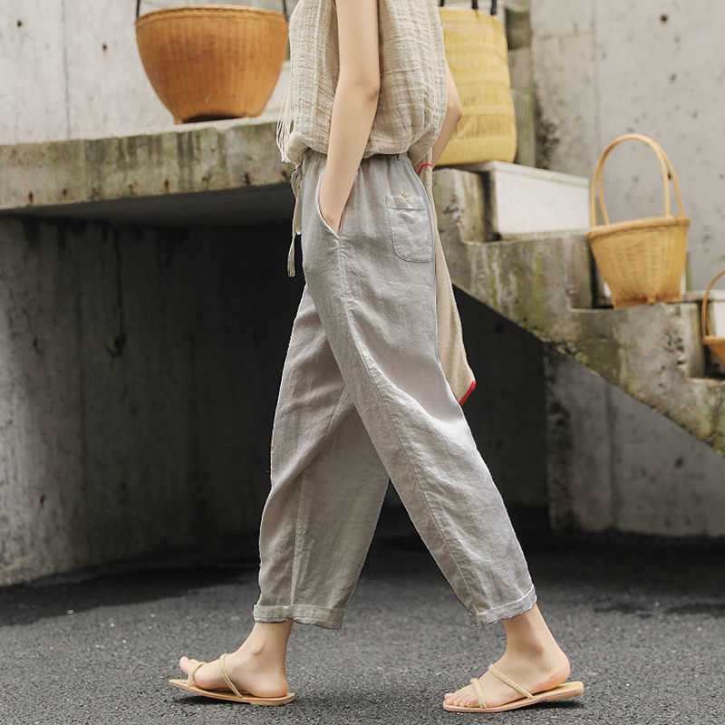 Pantalones holgados con cordones de color liso