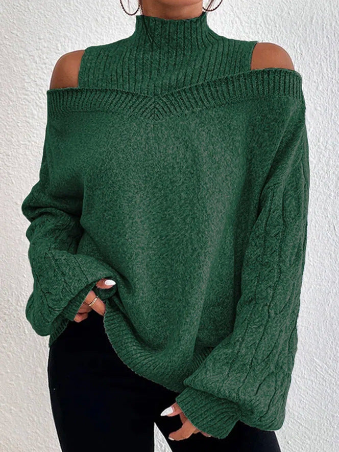 Suéter con cuello alto y hombros descubiertos
