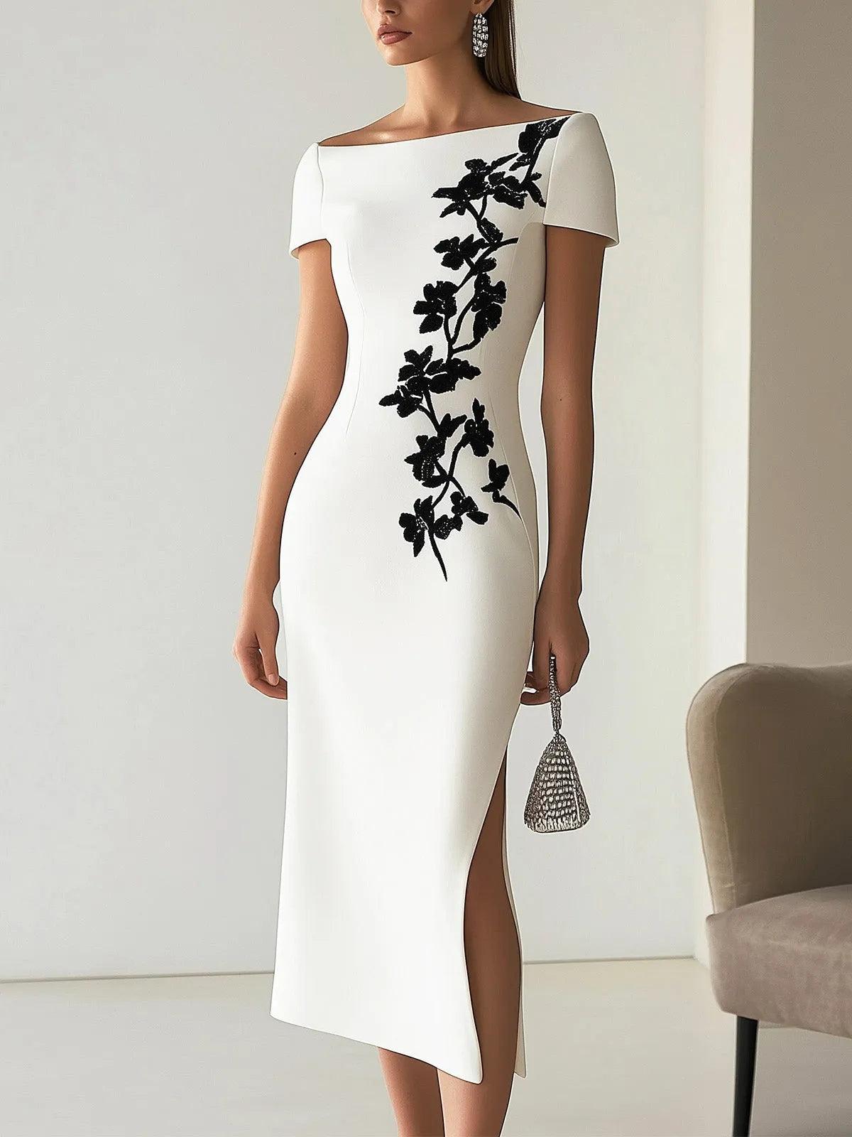 Vestido con cuello barco y estampado floral