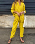 Conjunto informal de dos piezas con camisa y pantalones de algodón y lino