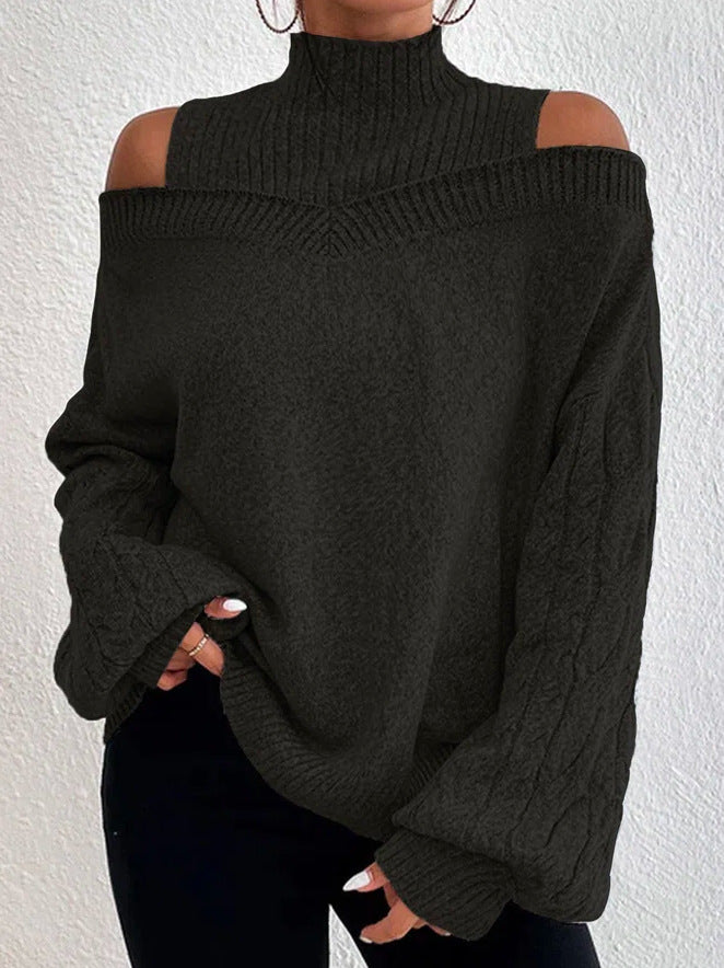Suéter con cuello alto y hombros descubiertos