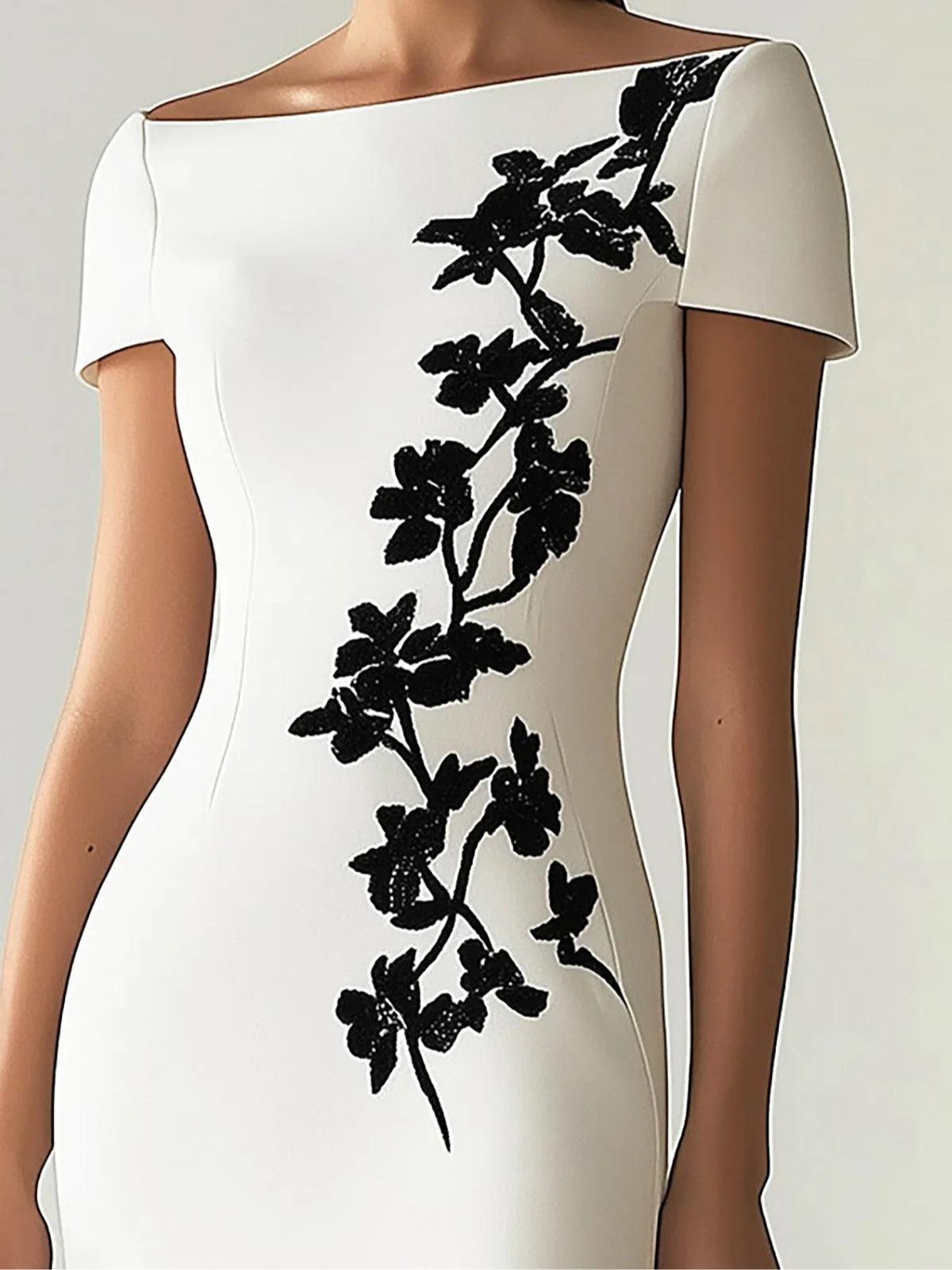 Vestido con cuello barco y estampado floral
