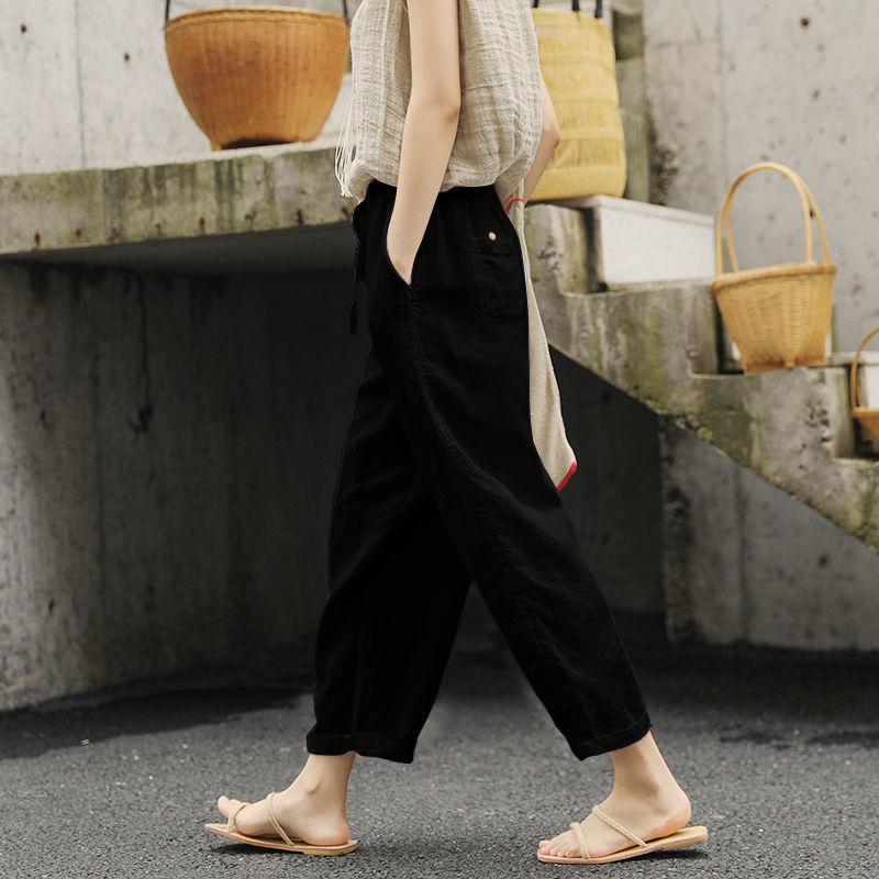 Pantalones holgados con cordones de color liso