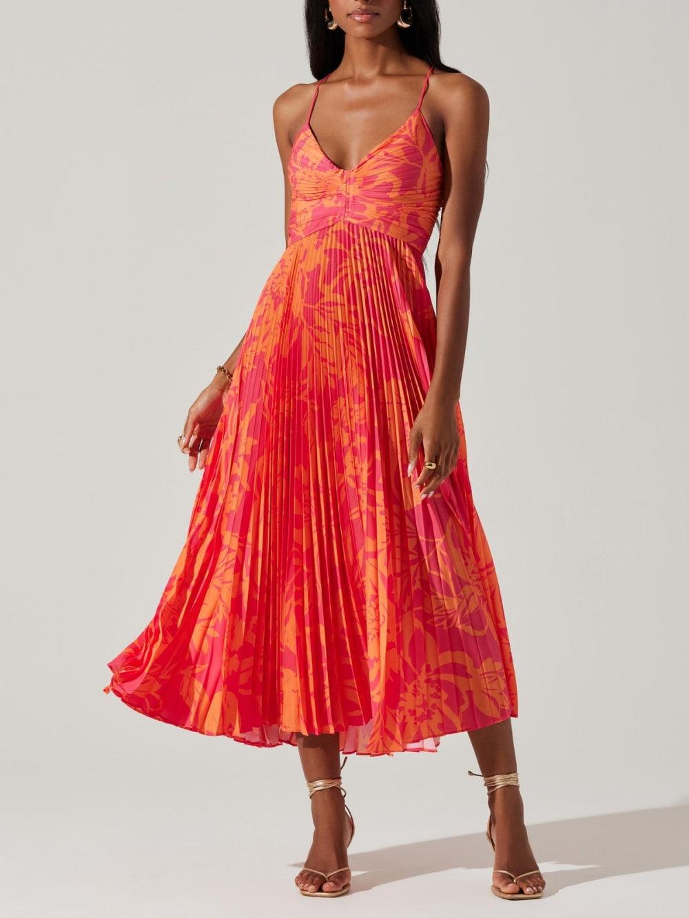 Vestido midi plisado con estampado floral