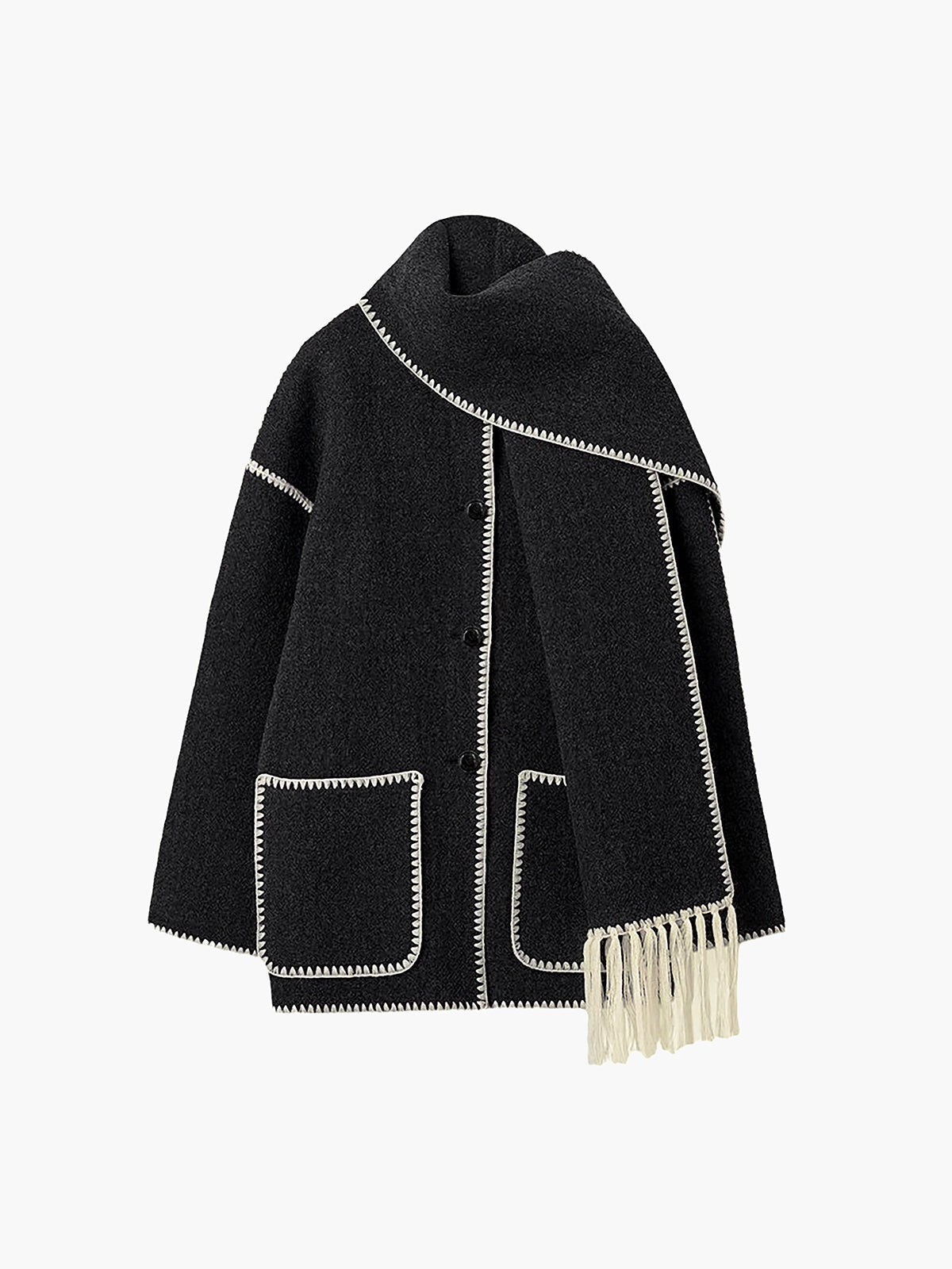 CHAQUETA CON RIBETES Y BUFANDA A JUEGO