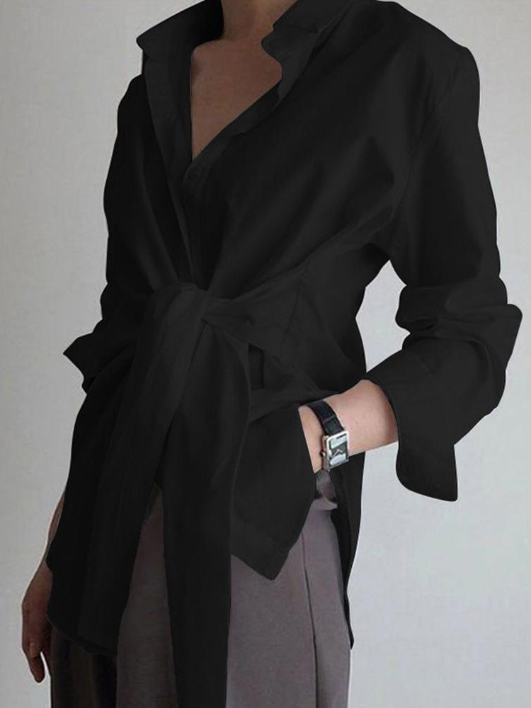 CAMISA LARGA CON BOTONES Y LAZO