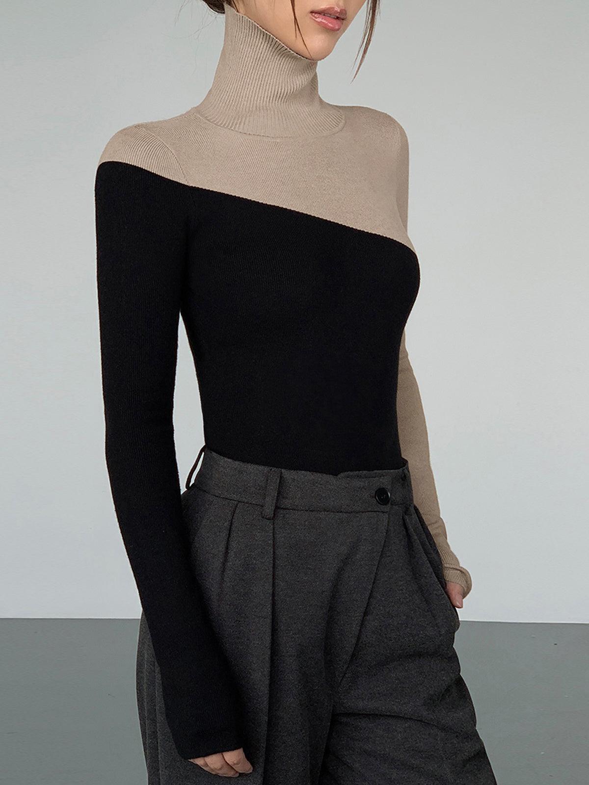 Top de punto asimétrico con cuello alto