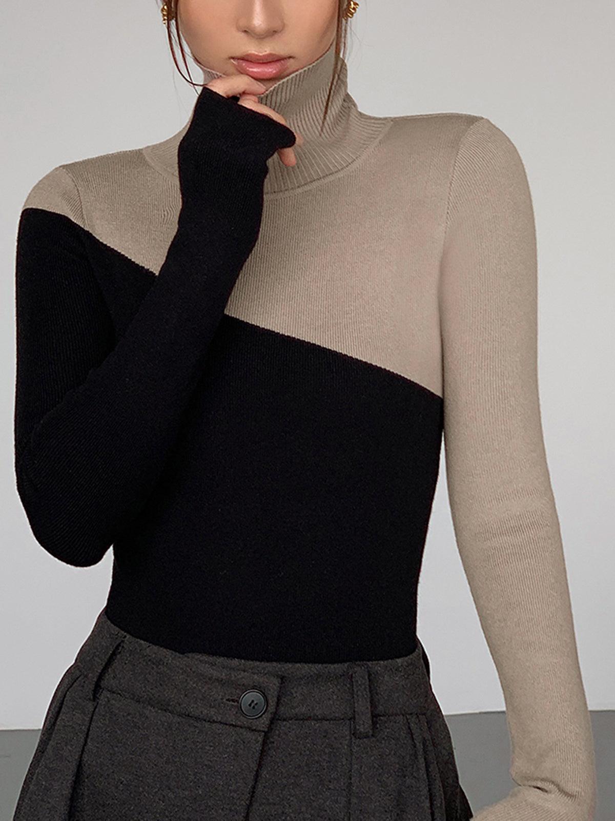 Top de punto asimétrico con cuello alto