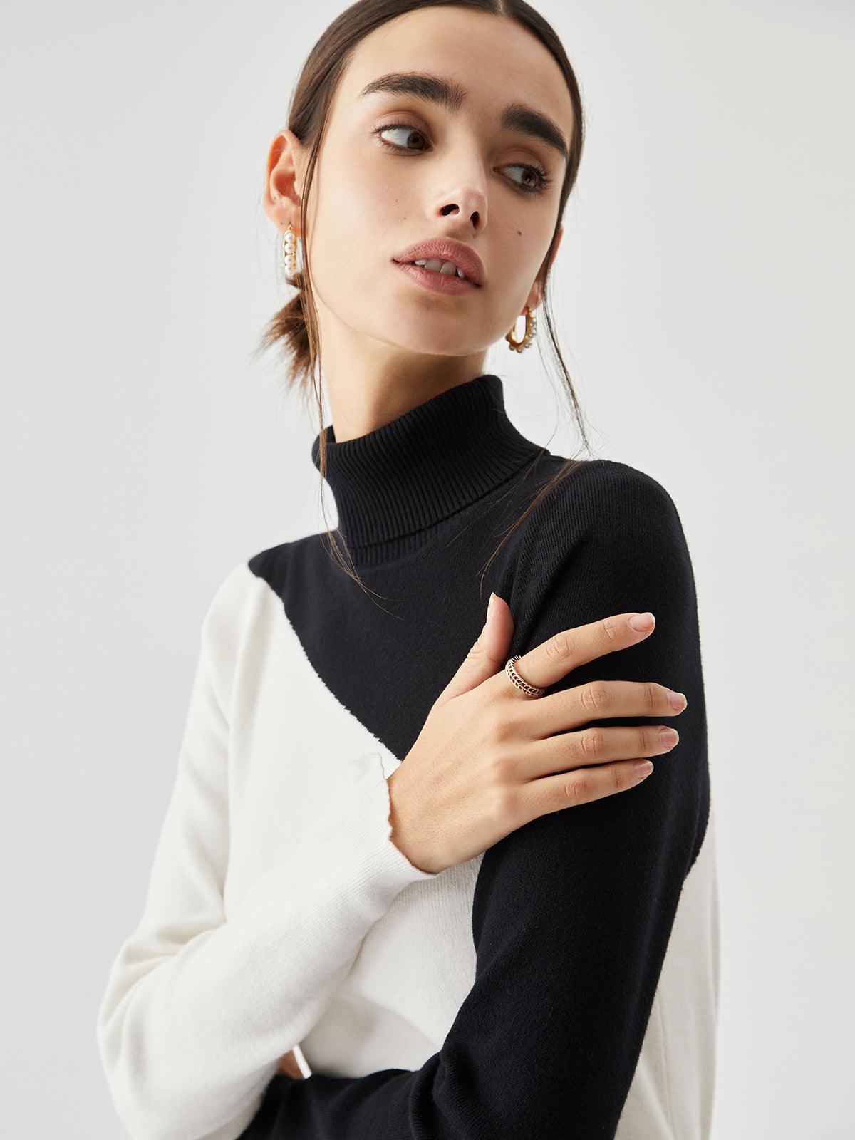 Top de punto asimétrico con cuello alto