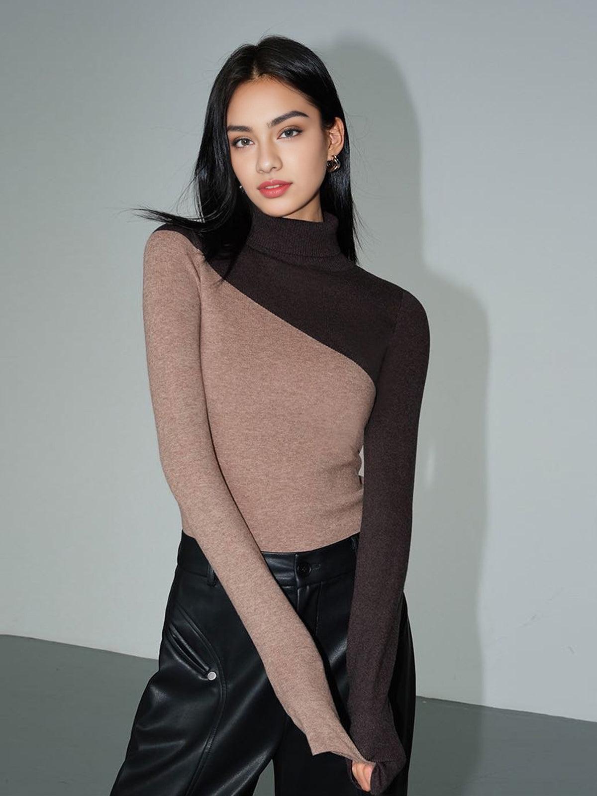 Top de punto asimétrico con cuello alto