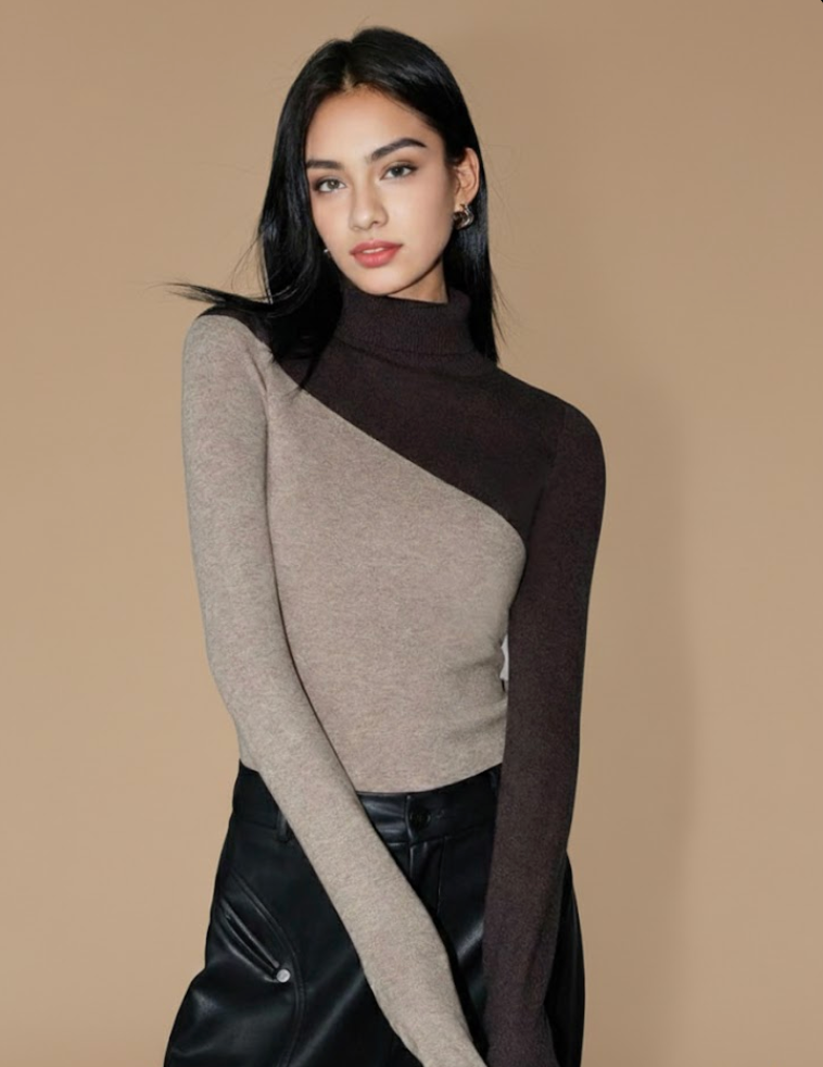 Top de punto asimétrico con cuello alto